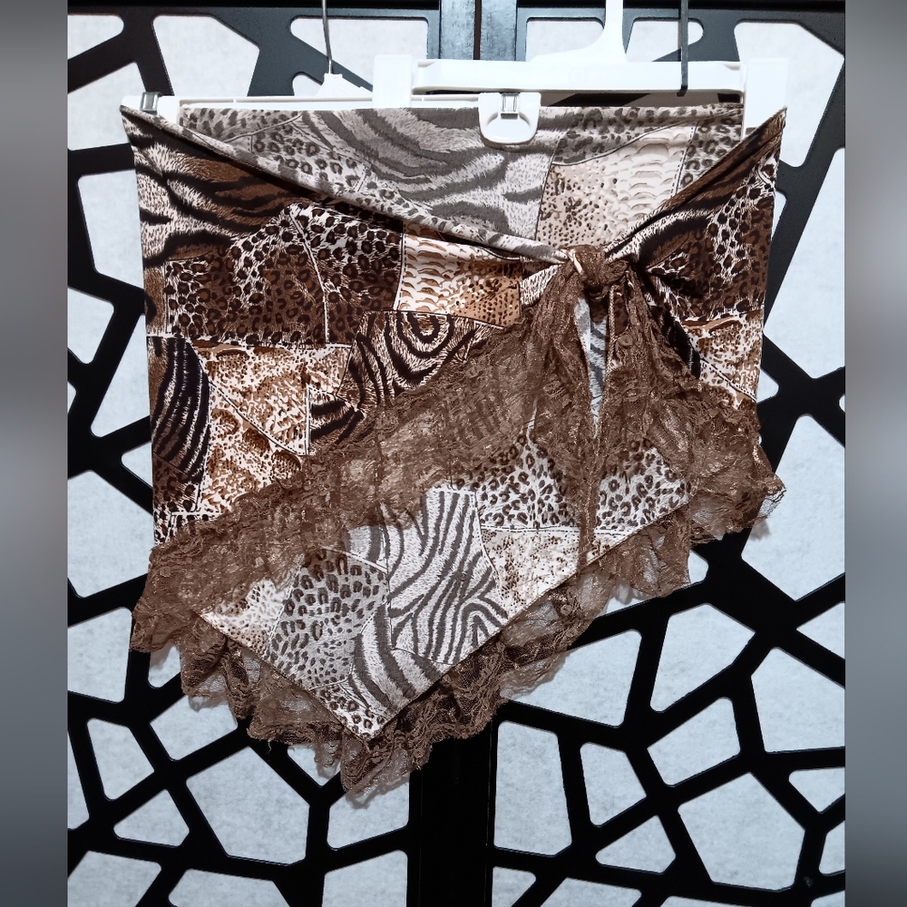 Animal Print Sarong w/ Lace - Brown/White - Size 8